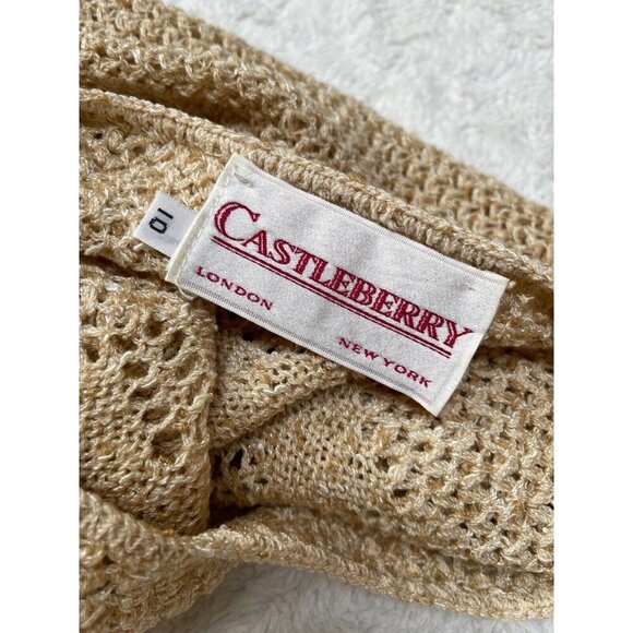 Vintage Castleberry London New York Size 10 Crochet Knit Puff Sleeve Sweater Tan - Picture 3 of 9